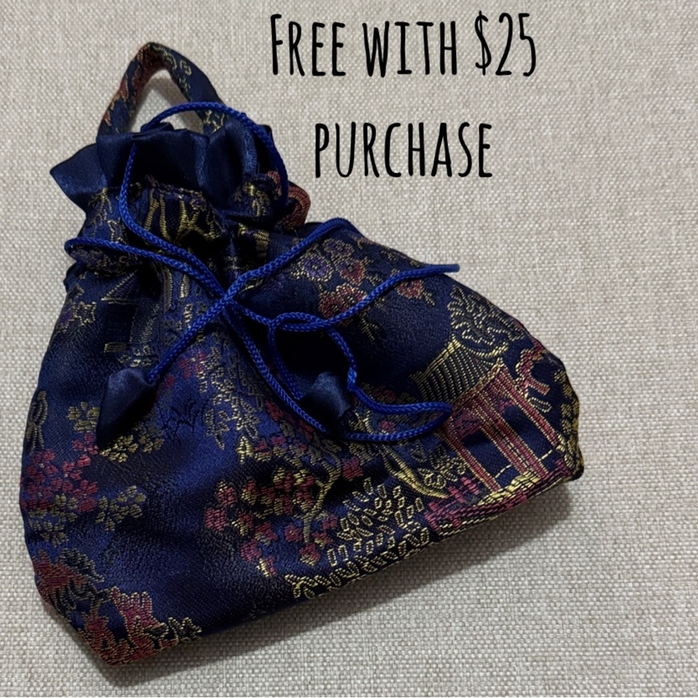 Free With $25 Purchase-Satin Drawstring Top Mini Pouch-Blue-Hand Carry Handle